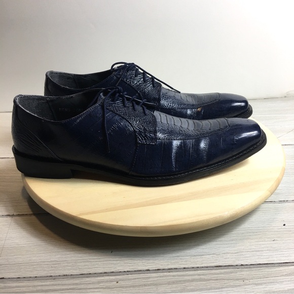 Stacy Adams BLUE Men Dress Shoes Leather Lace Up Square Toe...
